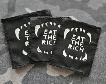 Protest Patch: "Eat The Rich" - Handmade from Thrifted Fabric - Raw Edges