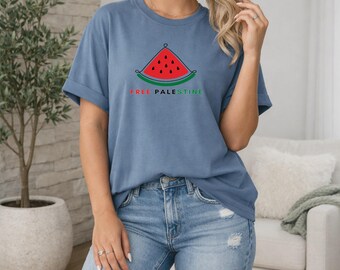 Free Palestine Shirt, Watermelon Graphic Tee, Comfort Colors Garment Dyed Tshirt, Solidarity Shirt for Men Women, Ceasefire Support Top