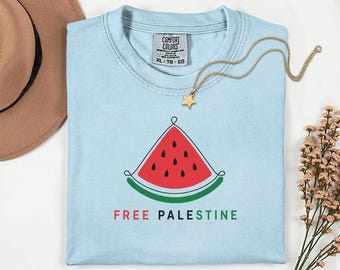 Free Palestine Shirt, Watermelon T-Shirt, Comfort Colors Garment Dyed Tee, Gaza Solidarity Shirt, Protest Shirt, Unisex Heavyweight Cotton