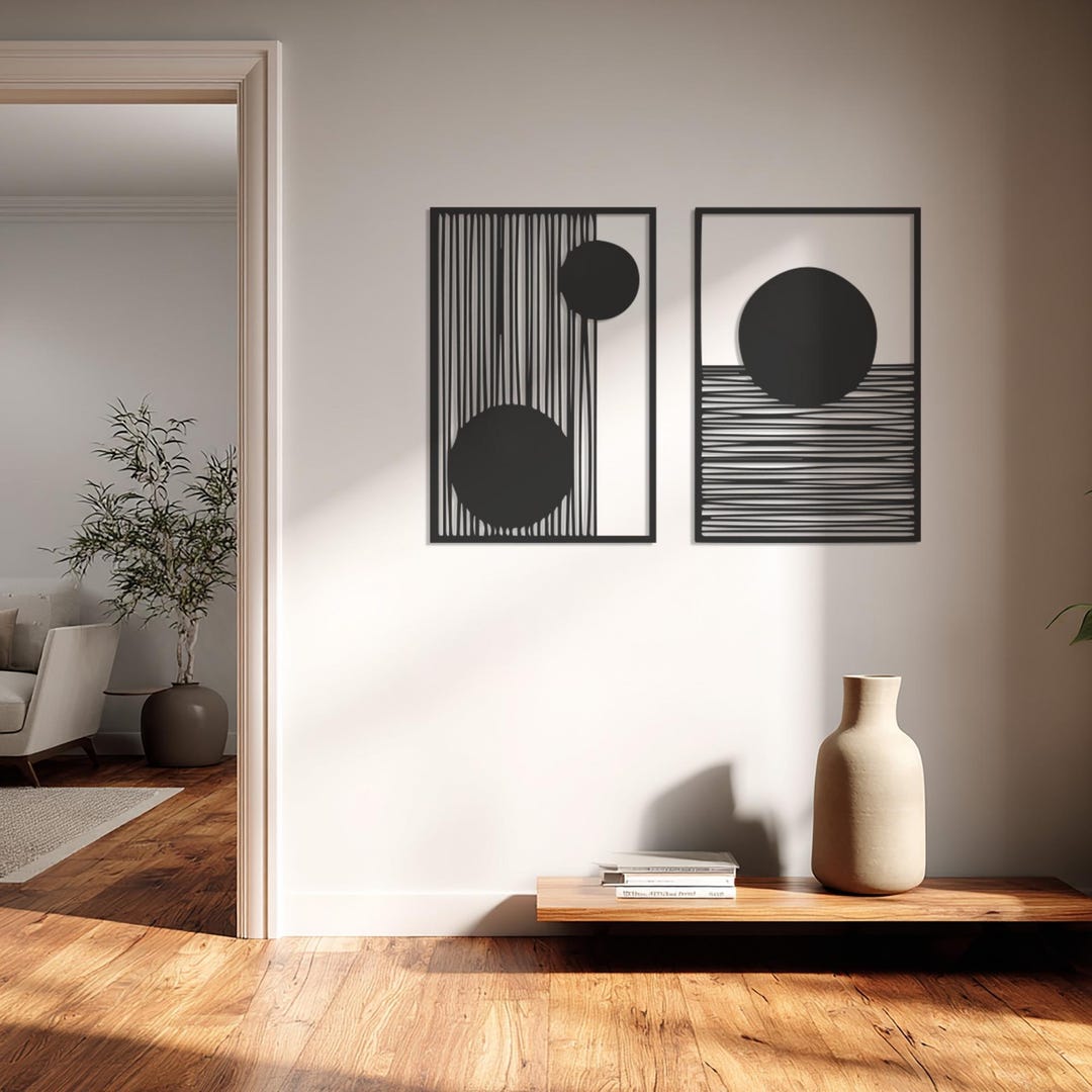 Geometric Striped Metal Wall Art Set: Modern Minimalist Decor, Abstract ...
