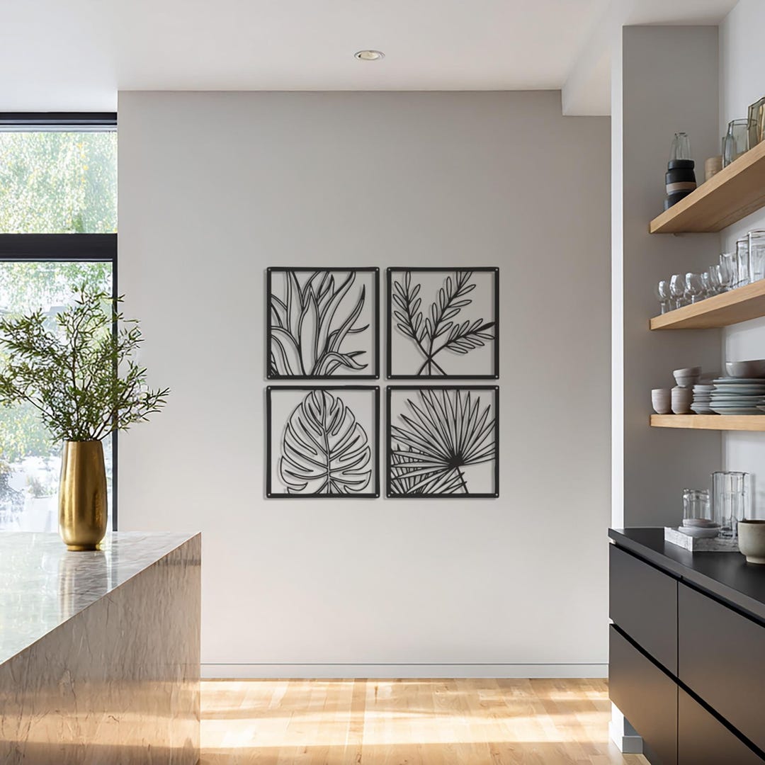 Botanical Metal Wall Art Set of : Tropical Leaf Panels for Modern Boho ...