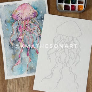 Sealife-aquarelpapier: schelpen, kwallen, haaien, walvissen, schildpadden, krabben, kreeften, zeedieren (4 x 6, set van 10)