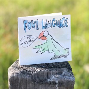 Lustige Papagei Beleidigung Karte, Grußkarte, Geflügel Sprache, Huhn Henne, Hahn, abgelaufen Innereien, Squab, Vogel Wortspiele, Vogel Humor Witze, One Liner