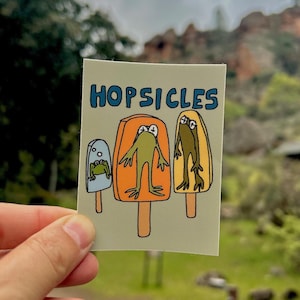 Hopiscles Sticker: Funny Frog Popsicle Pun - Laptop, Waterbottle Decal