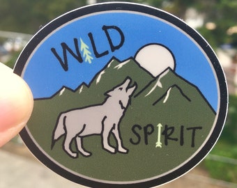Howling Wolf Wilf Spirit Sticker, Arrow, Mountains, Outdoors, Forest, full moon, werewolf, laptop, stickers, phone stickers, water bottle