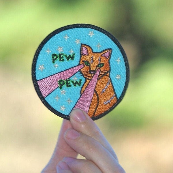 Patch Pew Pew Laser Cat, écusson féministe, écraser le patriarcat, autonomisation, écussons thermocollants, capture de chatte en retour, activiste féministe, SardineRiot