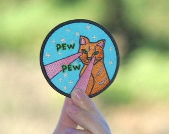 Pew Pew Laser Cat Patch, feminist patch, smash the patriarchy, empowering, iron on patches, pussy grabs back, feminist activist, SardineRiot