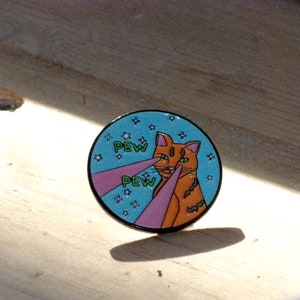 Laser Cat Enamel Pin, lanyard pin, cat pin, pew pew, pins, pin, liberal, pussy grabs back, cat lover, cats, smash the patriarchy, anti trump image 4