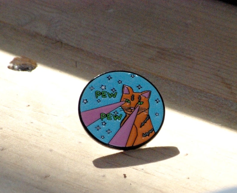 Laser Cat Enamel Pin, lanyard pin, cat pin, pew pew, pins, pin, liberal, pussy grabs back, cat lover, cats, smash the patriarchy, anti trump image 4