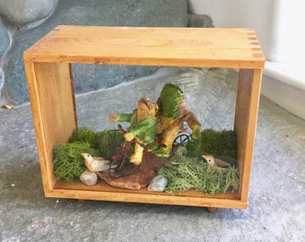 Joyful Bicycle Ride, Frog and Toad Together, Sculpture Art Desktop. Arnold Lobel, Handmade, Diorama,3d scenery Bicycle biking, bike,