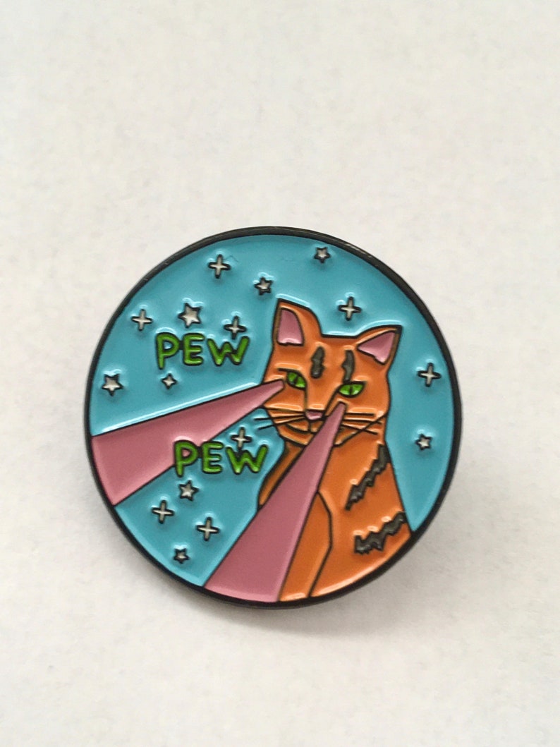 Laser Cat Enamel Pin, lanyard pin, cat pin, pew pew, pins, pin, liberal, pussy grabs back, cat lover, cats, smash the patriarchy, anti trump image 1