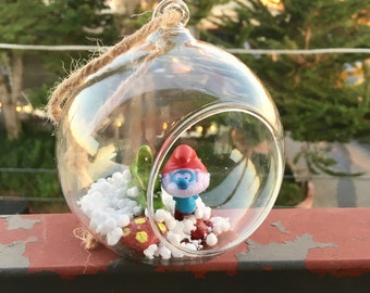 Papa Smurf Christmas Ornament, Glass, clay, handmade, dry, snow globe, snowglobe, the smurfs, 80s cartoon, mushroom holiday decoration decor