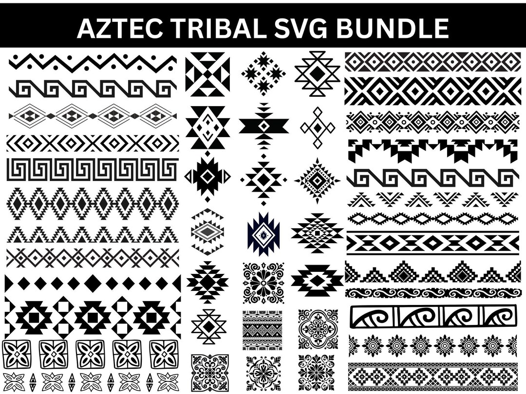 Aztec Pattern SVG Bundle, Tribal Borders, Southwestern Designs (digital ...