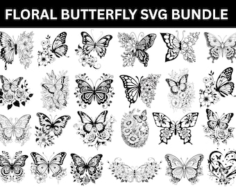 Floral Butterfly SVG Bundle: Laser Cut Files,(Digital Download)