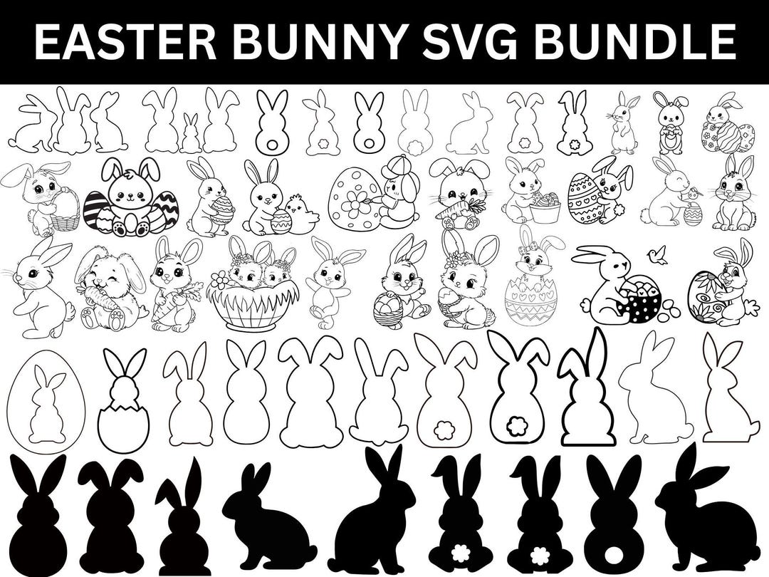 Easter Bunny Outline SVG Bundle, Rabbit Face Cut File (digital Download ...