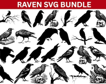 Paquete de archivos SVG de cuervos, archivos de corte de aves góticas (descarga instantánea)