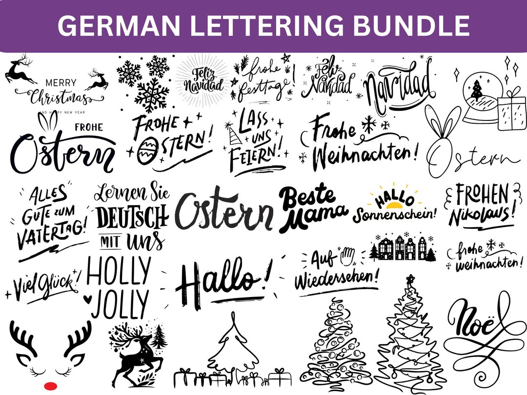 Germany Letering Christmas German Lettering SVG Bundle, Holiday Houses, Candle (digital ...