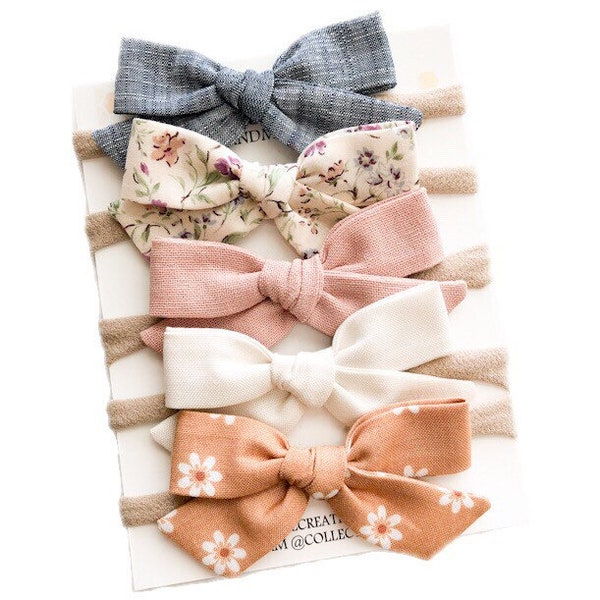 Headbands Bows - Baby Girl Bows Clips - Floral Pink Baby Bows Set - School Girl Bow Clips - Baby Headbands Bows - Nylon Headbands for Babies