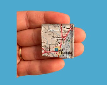 Imán para nevera con mapa de Gladstone, Escanaba, Michigan, recuerdo de viaje personalizado, ubicación coordinada