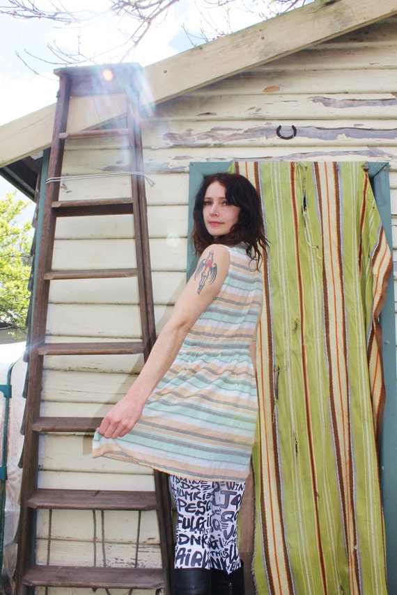Vintage dress 70s striped peter pan collar