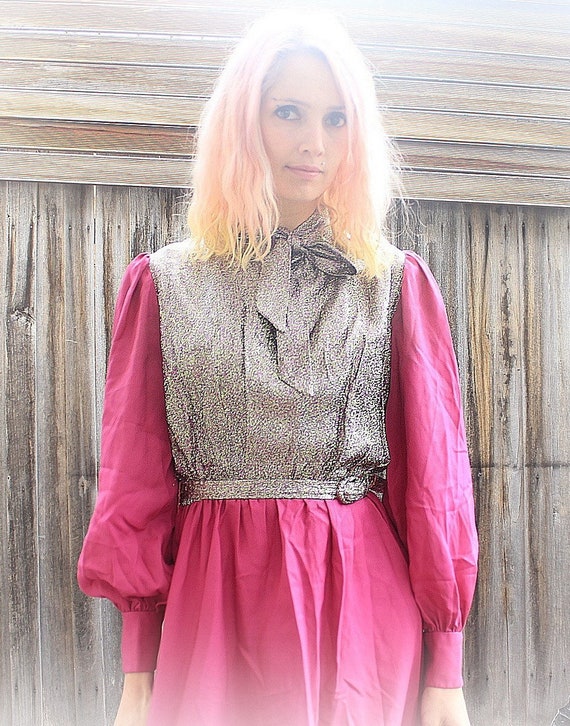 70s Magenta Disco Maxi Dress. A Stunner