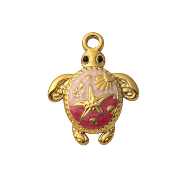 Sea Turtle Charm Pendant, Enamel Turtle Charm, Ocean Jewelry Supply, Beach Charm Pendant, Gold Sea Life Charm for Necklace Bracelet