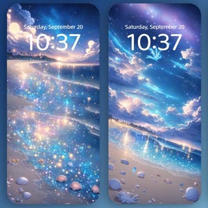 Fondo de pantalla de luz de luna en el océano / 17 fondos de pantalla de paisajes marinos de fantasía para teléfono (descarga digital)