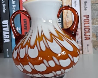 ヴィンテージ ムラーノガラス花瓶、オレンジ＆ホワイト イタリアン