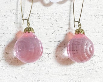 Vintage Pink Crystal Earrings, Vintage Upcycled Acrylic Jewellery, Boho Chic Statement Jewelry, Blush Bohemian Drop Earrings