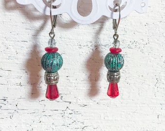 Turquoise Tassel Drop Earrings, Beaded Southwestern Tassel Jewelry, Bohemian Red Blue Jewellery, Mexican Boho Statement Earrings