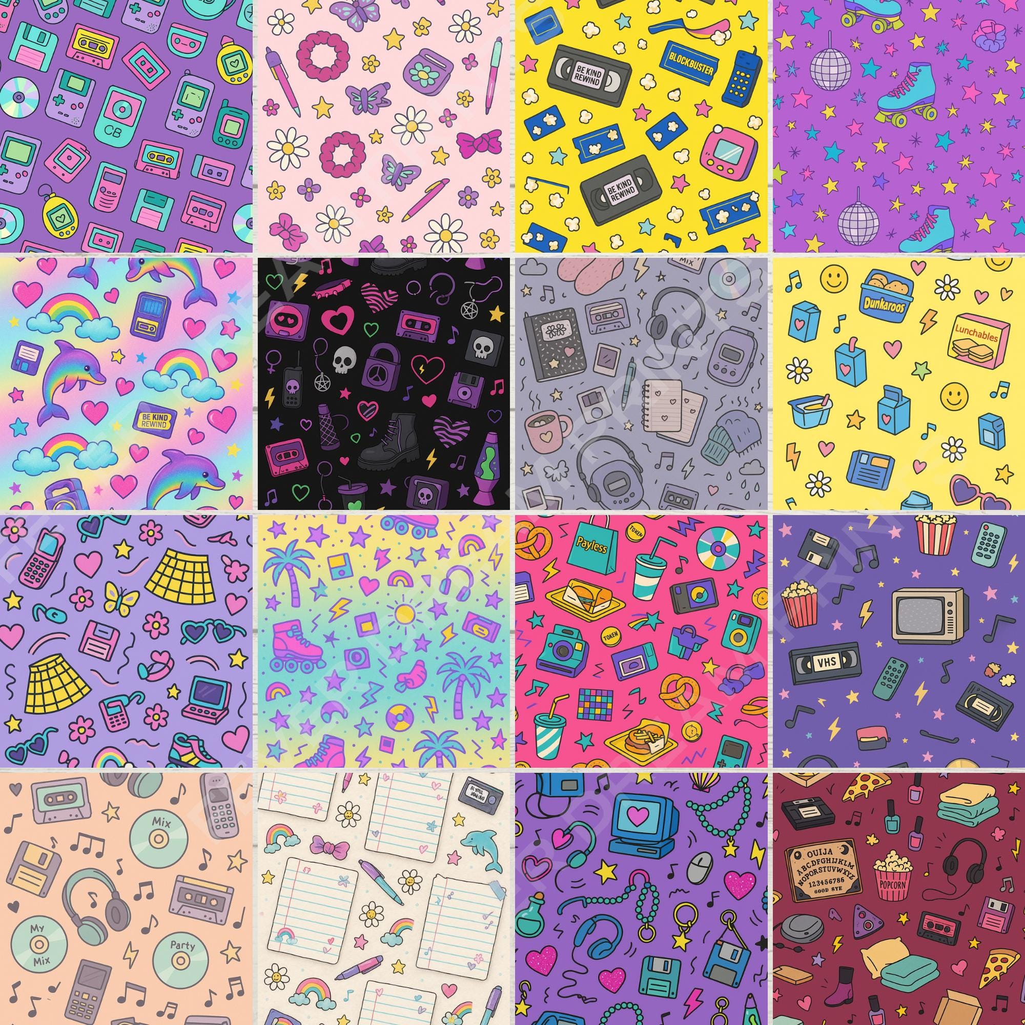 90s Retro Pattern Digital Paper Pack | Scrapbook & Planner (digital ...