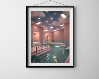 Dreamcore Poolroom Print – Pastel Liminal Space Art (Digital Download)