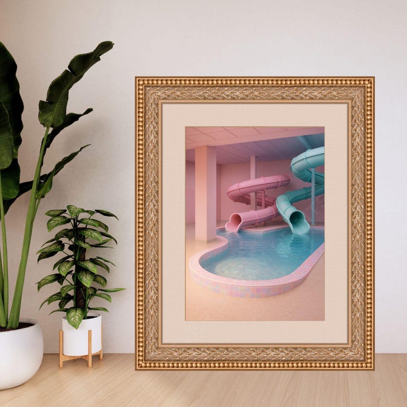 Dreamcore Liminal Space Pool Print | Pastel Waterslide Wall Art ...