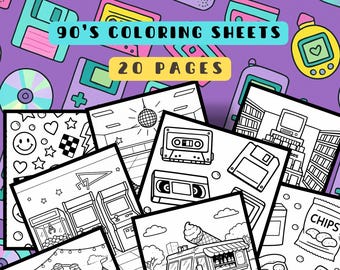 90s Nostalgia Coloring Pages – 20 Retro Printable Designs (PDF)