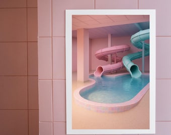 Dreamcore Liminal Space Pool Print | Pastel Waterslide Wall Art | Vaporwave Nostalgia Digital Download