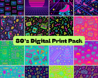 Neon 80er Jahre Pattern-Pack | Retro Steamwave Digitales Papier (Digitaler Download)