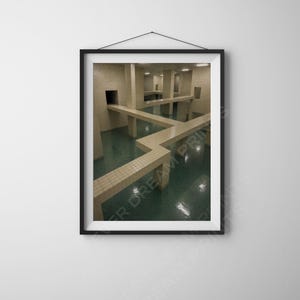Liminal Poolrooms Print, Surreal Architecture, Eerie Water Space (Digital Download)