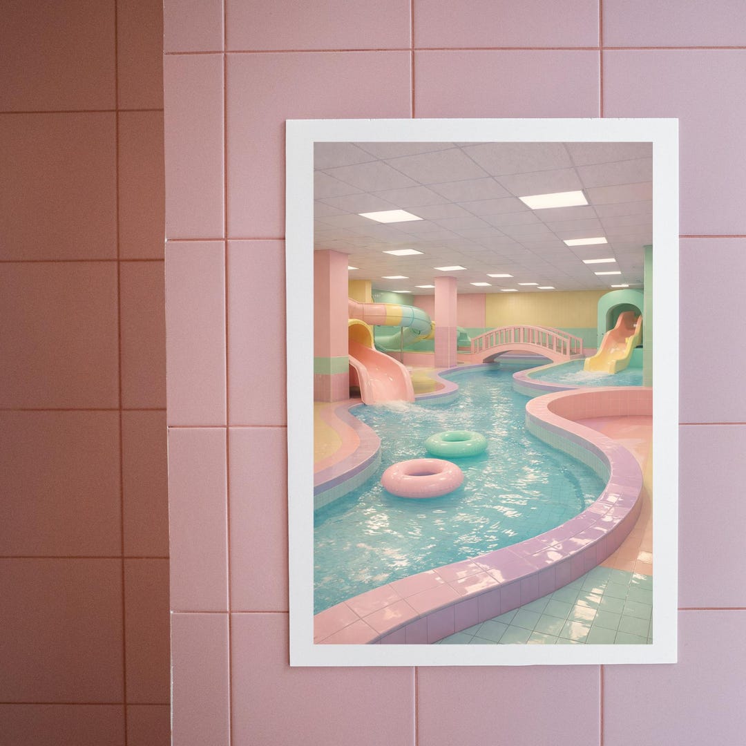Pastel Poolroom Wall Art | Dreamcore Liminal Print | Nostalgic ...