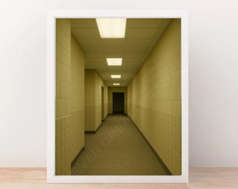Backrooms Digital Print – Liminal Yellow Hallway Wall Art, Creepycore Surreal Decor, Dreamcore Digital Download