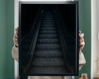 Dark Escalator Print: Surreal Dreamcore Liminal Space Wall Art