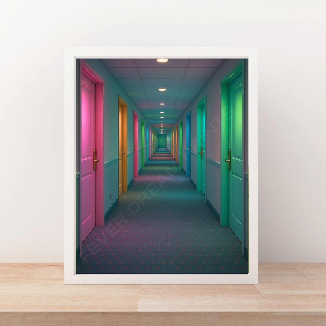 アート・デザイン・音楽 FOUR CORRIDORS Liminal Space Hotel Hallway Digital Print | Dreamcore Vaporwave