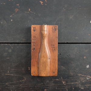 Antique (1910s) Wooden Bottle Mold Half - Glass Bottles. Markings "N" "B" "12091". Identification Codes. Glassworks. Bottle Design.