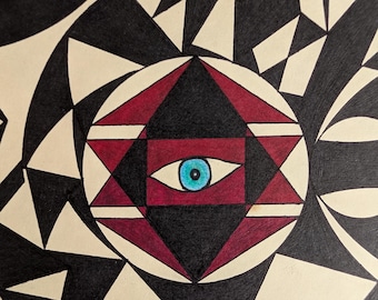 Vintage (1992) Signed + Dated Prison Outsider Art. Stylized Eye. Geometric Abstraction. Darryl Ferguson. TDC. Texas Department of Correction