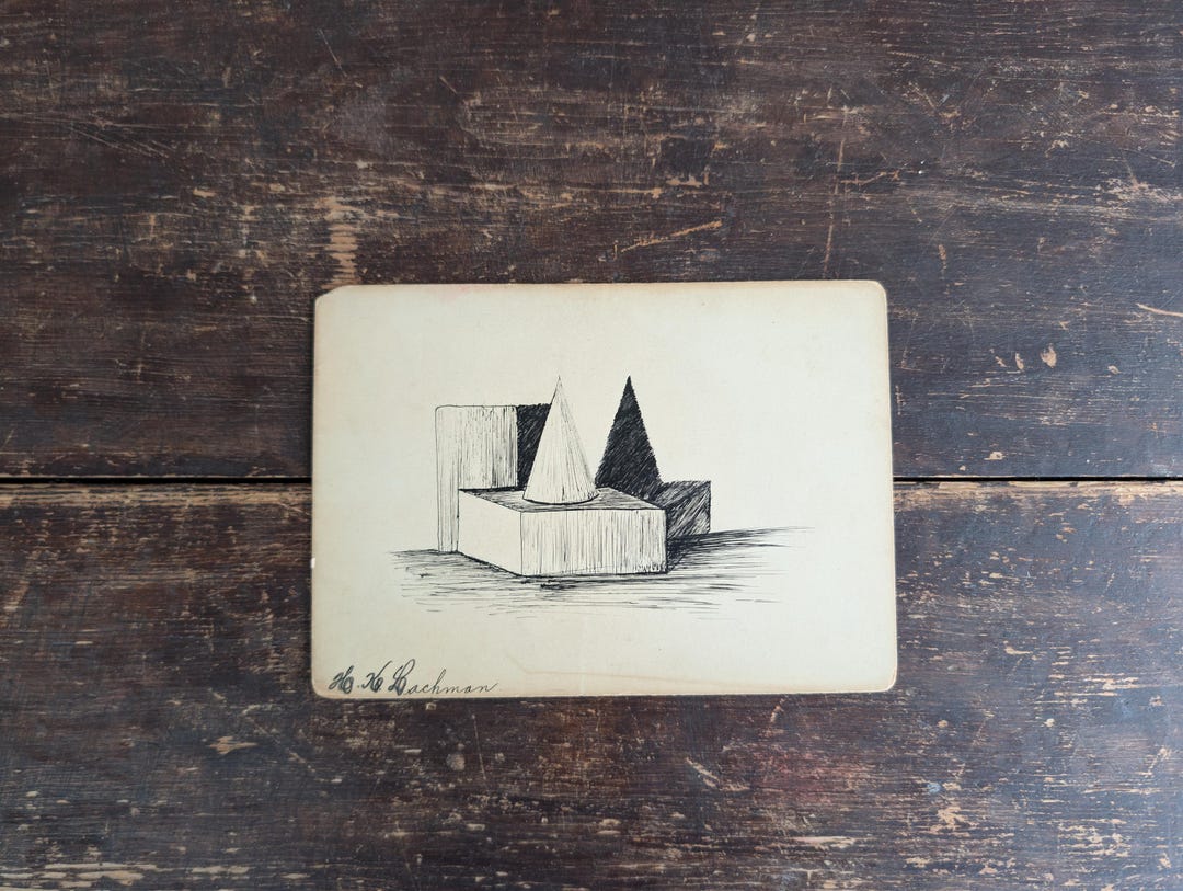 Antique (1898) Original Pen and Ink Still Life Geometric Figures Sketch ...
