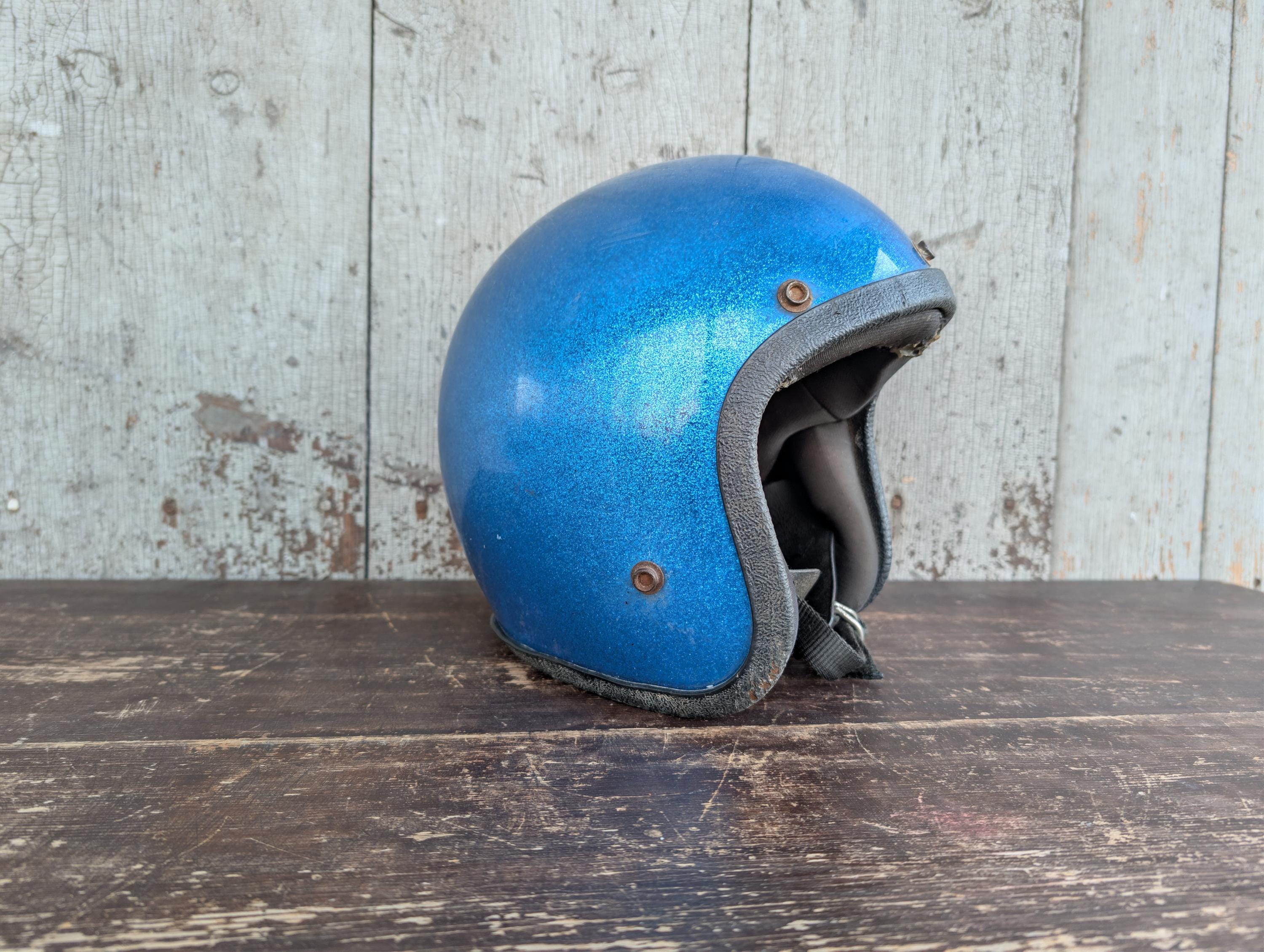 Vintage Metal Motorcycle Helmet - Etsy