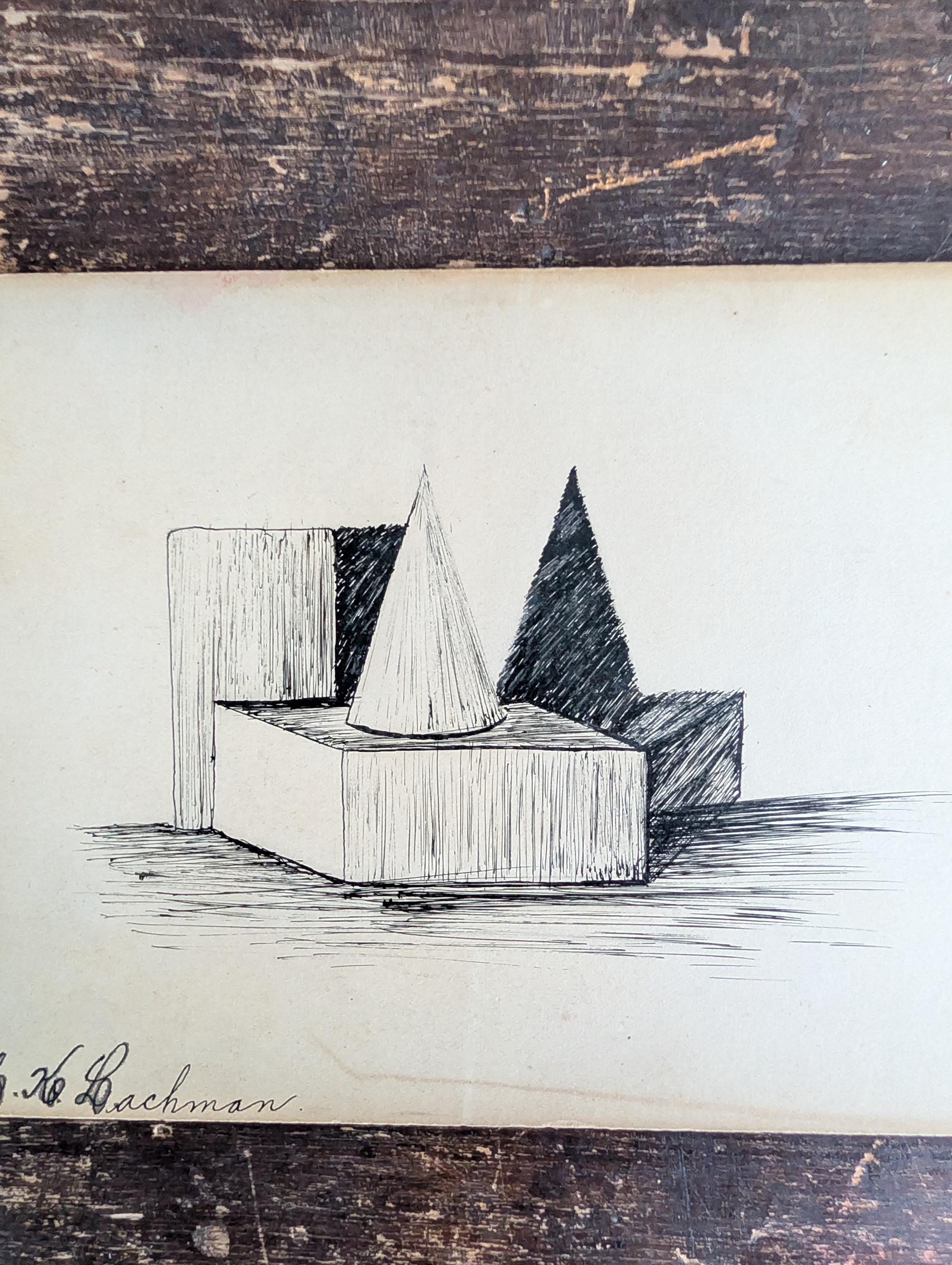Antique (1898) Original Pen and Ink Still Life Geometric Figures Sketch ...