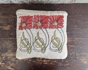 Vintage (1940's) Hand Embroidered Arts and Crafts art Nouveau Style Pillow Cover With Down Pillow