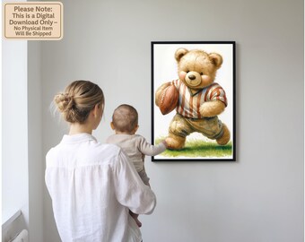 Nursery Sports Decor,  Boy Sports Room, Teddy Bear Nursery, Play Sport Nursery, Boys Room Decoration, Golf Art.
