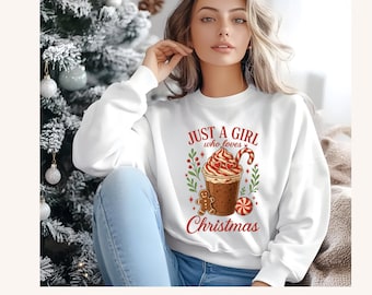 Juste une fille qui aime Noël PNG, conception de chocolat chaud en pain d'épice, clipart boisson vintage, téléchargement immédiat