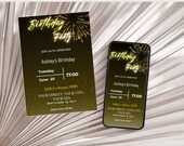 Neon Gold Birthday Luxury Invite | Modern Digital & Printable 5x7 Party E-Invite | Editable Canva Phone WhatsApp Celebration Card